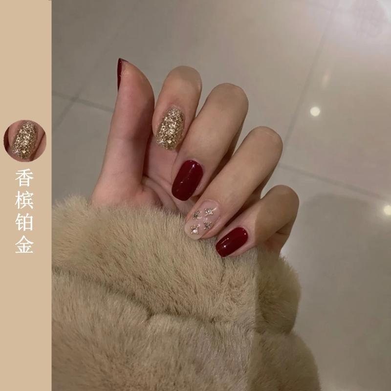 酒红车厘子红色甲油胶2020年新款香槟亮片爆闪胶美甲店专用流行色