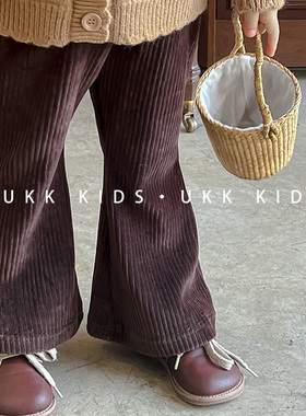 韩系童装秋冬女童丝绒灯芯绒喇叭裤洋气宝宝裤子儿童条绒九分裤女