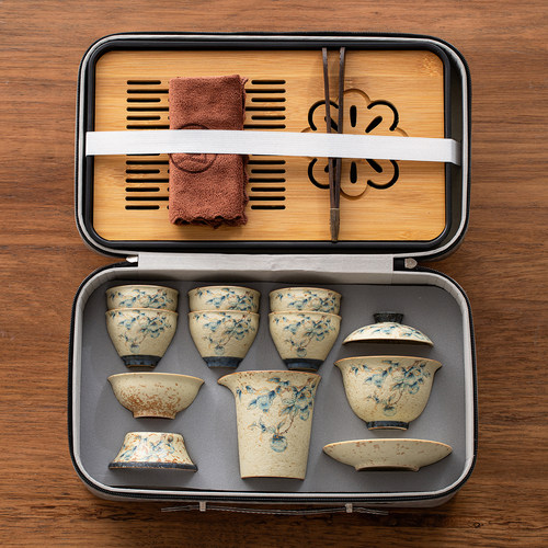 柿柿如意旅行茶具套装便携式户外喝茶装备旅游小套组功夫盖碗茶杯