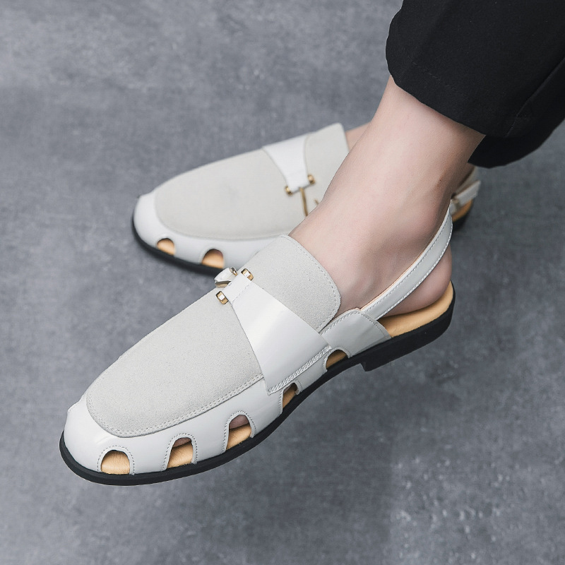 跨境夏季大码凉鞋男士时尚商务休闲包头凉鞋透气皮鞋男休闲厚底鞋