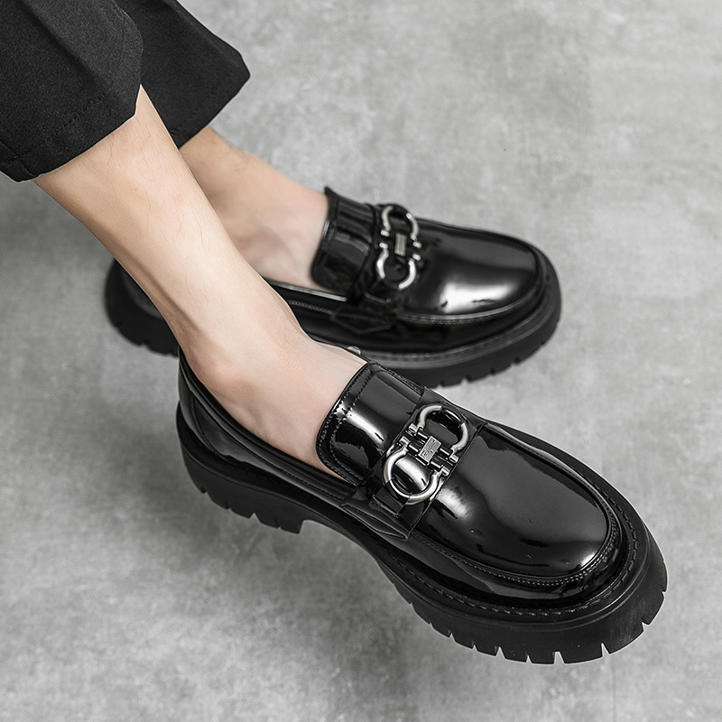 厚底增高英伦风复古大头男士休闲皮鞋春秋季新款套脚一脚蹬乐福鞋