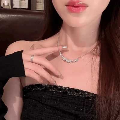S925纯银流光波影不规则闪钻紫荆花项链女款轻奢小众设计感高级