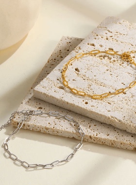 S925纯银新款镂空手链女小众时尚回形针链简约素链送闺蜜女友手饰