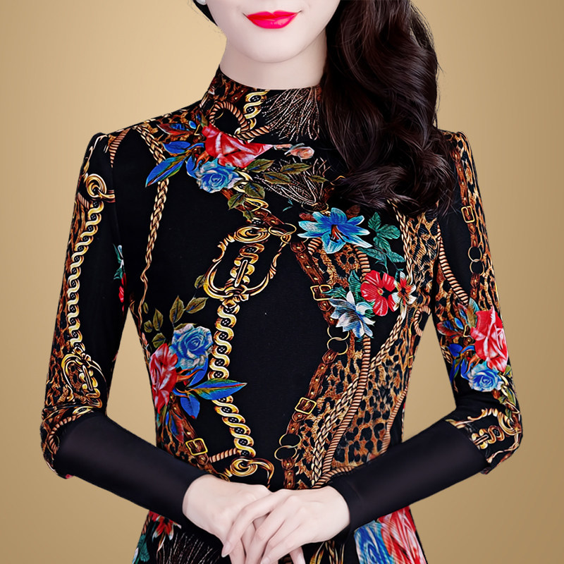 秋冬蕾丝衫女长袖加绒加厚高领2020新款修身打底衫网纱秋季上衣女