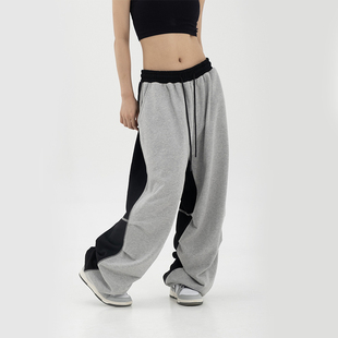 jazzhiphop裤 ukeeu原创国潮街舞休闲黑灰撞色拼接装 饰线休闲卫裤