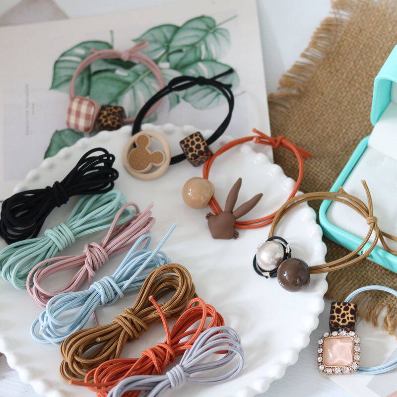 六角橡皮筋头饰黑色头绳自制发圈diy材料蝴蝶结发绳手工发饰配件