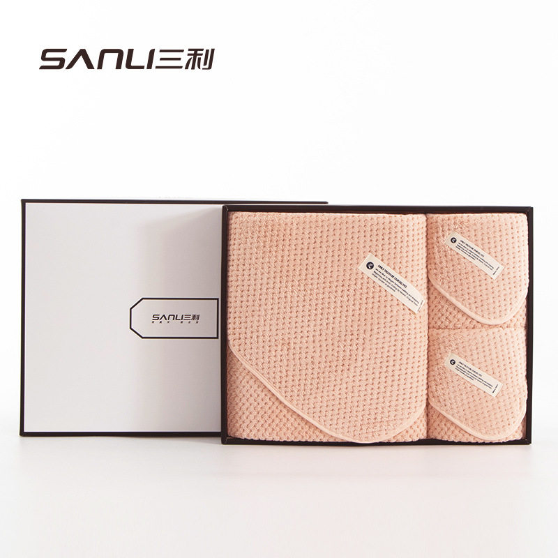 [三件套礼盒]三利毛巾新品礼盒珊瑚绒套盒毛巾浴巾套装礼品