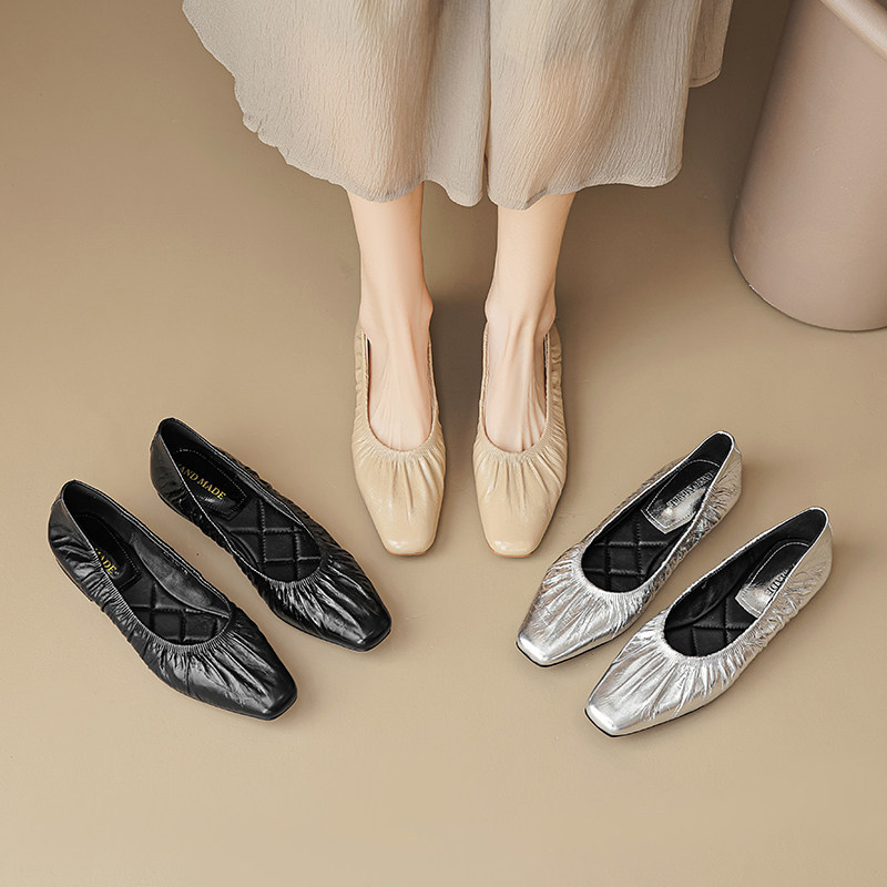 【意大利】Léone Varese ~ 星星女鞋真皮瓢鞋一脚蹬银色奶奶鞋