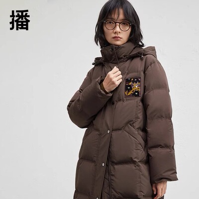 播防寒保暖连帽领羽绒服女24冬新款休闲宽松长款外套DDR4RD5232
