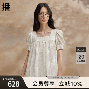 播泡泡袖连衣裙女商场同款夏新款宽松气质方领短袖裙子BDR2LD1071