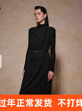 播商场同款bo系列法式醋酸收腰24冬新黑色连衣裙女BDR4LD2707