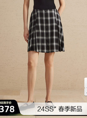 播格纹半身裙女2024春夏新款小个子学院风高腰a字裙DDR2BD5707