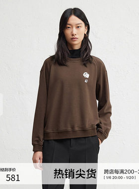 播商场同款Houzichao联名24冬新休闲宽松圆领卫衣女BDR4VD3993