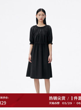 播春秋腰带装饰下摆卷边连衣裙女DDQ3LD5005