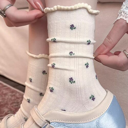 这春夏氛围感一下子就来咯~木耳花边可太piu亮了~袜子女春夏甜妹