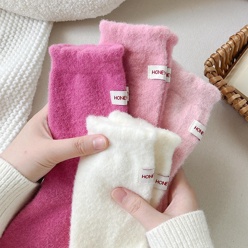 【5双装】冬季粉色系加厚保暖澳绒花边后布标~冬天也要粉嫩粉嫩的