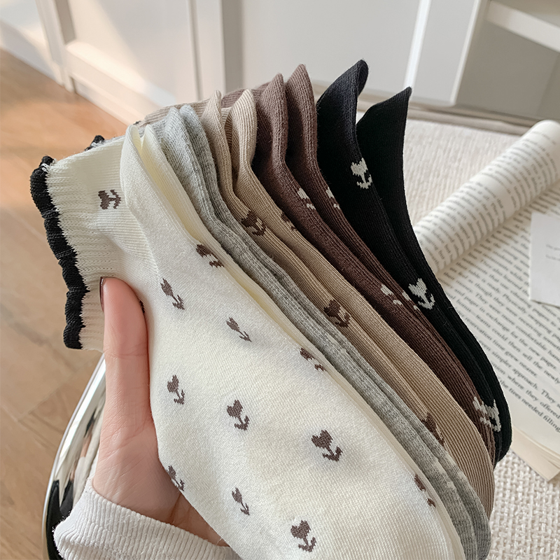 【5双装】日系花边薄款郁金香女船wa~少女心满满