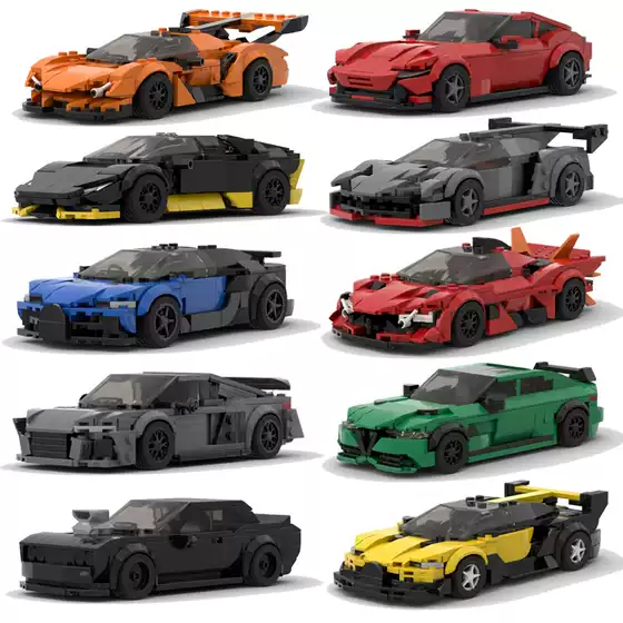 Moc Building Blocks Creative Stress Relief 2026 New Product Series 8-Grid Car Supercar Racing Speed Male Model Educational Assembly