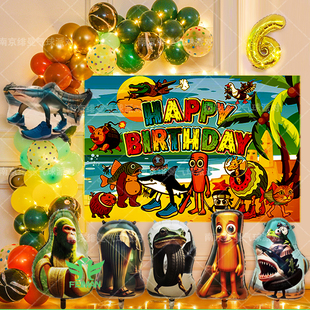 Tung 饰Tralalo美国山海经拉旗气球布置 Sahur主题生日派对装