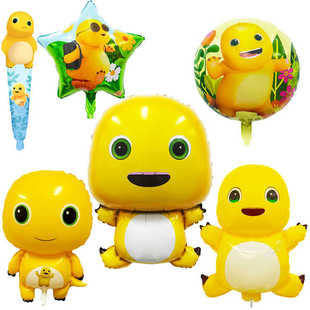 黄色小奶龙动漫电影卡通铝膜圆形气球宝宝23周岁生日布置手拿气球