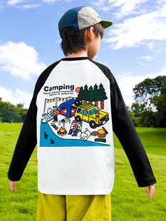 上衣 户外露营风T恤原纱防晒抗菌插肩袖 RS家男童长袖 T恤2025秋季