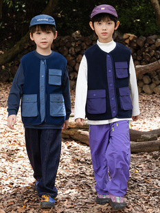 RS家男童马甲日系工装 口袋摇粒绒背心简约百搭中大儿童潮酷外套