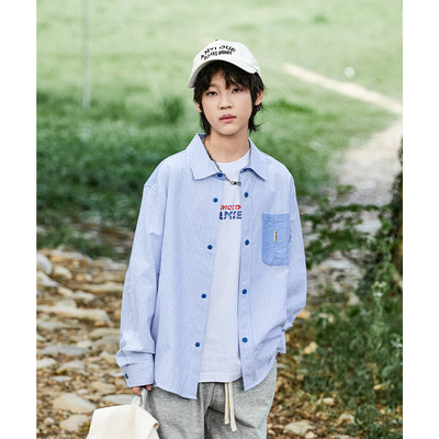 RS家纯棉宽松中大男童衬衫2025秋季新款经典配色潮牌儿童上衣