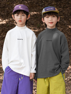 中大童百搭T恤半高领 简约保暖双面绒打底衫 RS家男童长袖 T恤冬季