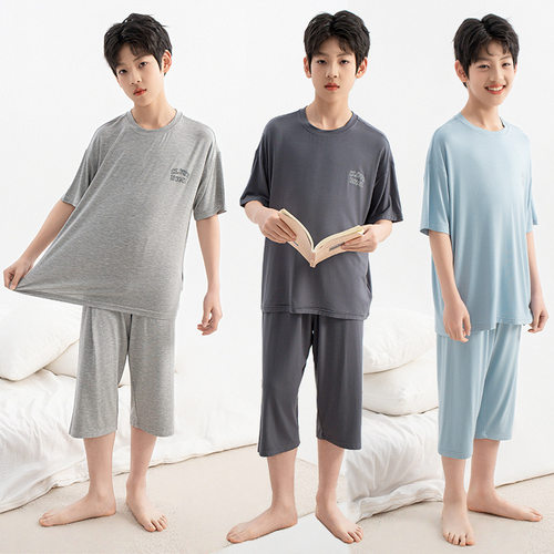 RS家青少年睡衣家居服套装七分裤儿童夏季短袖空调服中大童夏