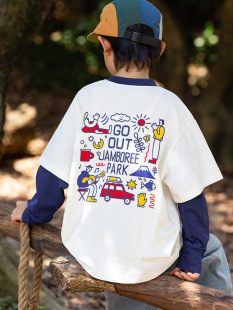 T潮 街头嘻哈上衣涂鸦速干抗菌假两件长袖 RS家男童长袖 T恤25秋季