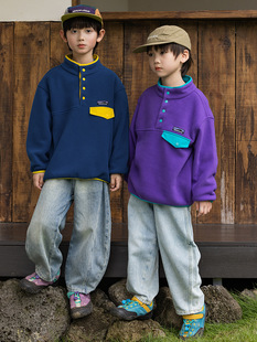 RS家男童外套2025冬季 中大童山系半开双面登山绒纯色中大童外套