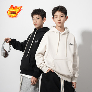 RS家中大男童加绒连帽套头衫 秋冬保暖卫衣设计小标 25潮牌宽松新款