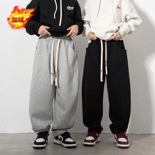 RS家破骨重工宽松加绒潮牌中大男童长裤 系绳松紧腰高腰休闲卫裤
