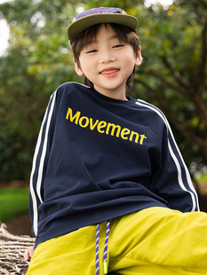 织带T恤中大童宽松T恤 抗菌原纱防晒长袖 RS家男童长袖 T恤2025秋季