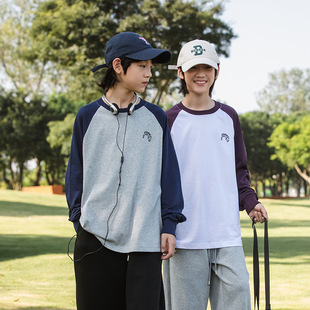 RS家撞色高街小众感中大男童潮牌长袖 T恤落肩打底外穿纯棉儿童衫