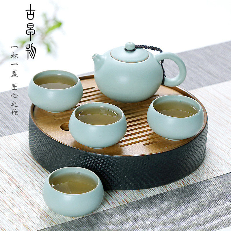 汝窑旅行功夫茶具套组开片汝瓷整套茶壶可携式茶杯办公家用陶瓷茶