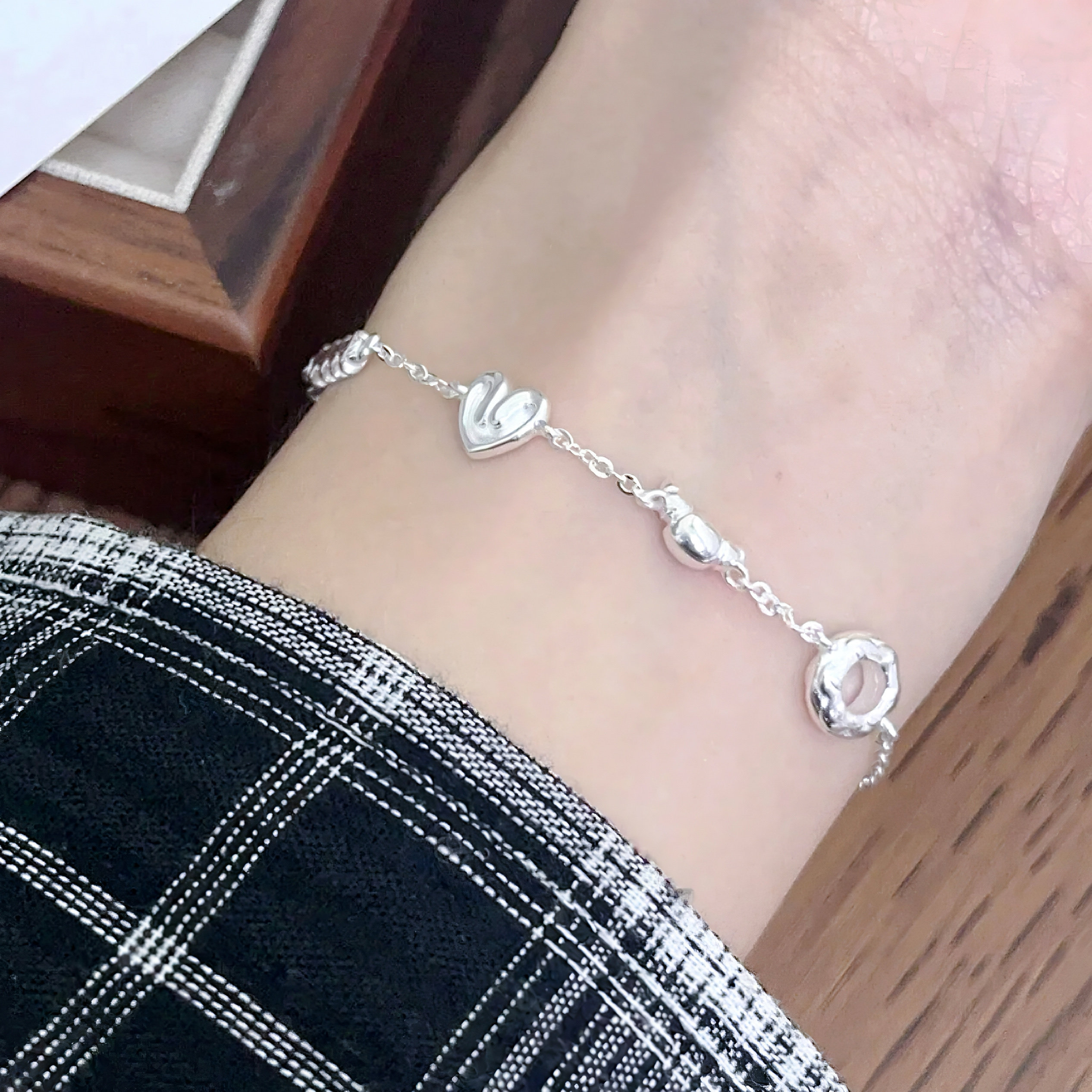 925纯银面包脑袋手链女生in手链