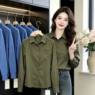 品牌折扣专柜撤柜剪标特价女装户外工装纯色百搭帅气别致衬衣