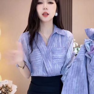 女 品牌折扣店专柜撤柜2025年夏季 新款 法式 设计感显瘦小众翻领衬衫