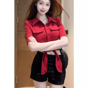 女修身 品牌折扣店专柜撤柜2025年夏季 衬衫 新款 显瘦 纯欲辣妹风短袖