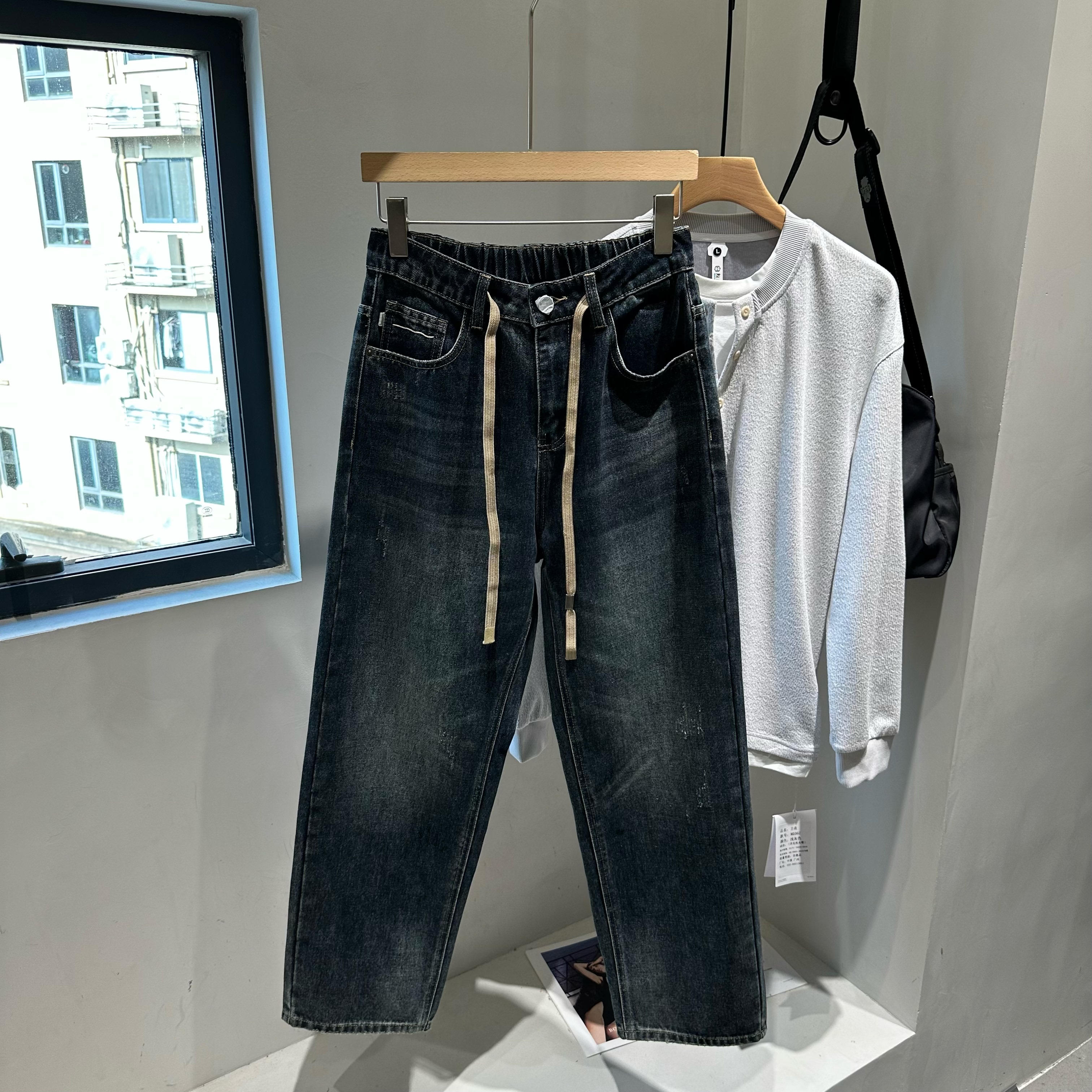 INTOVERT 复古深蓝牛仔裤男秋季新款时尚宽松直筒潮流青年裤子长