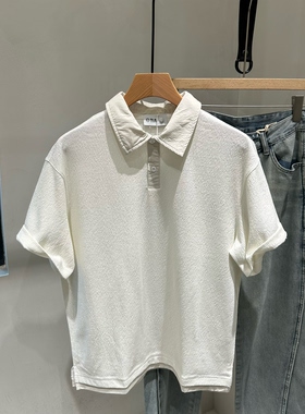 INTROVERT 复古老钱风翻领短袖T恤男宽松休闲百搭针织POLO衫潮牌
