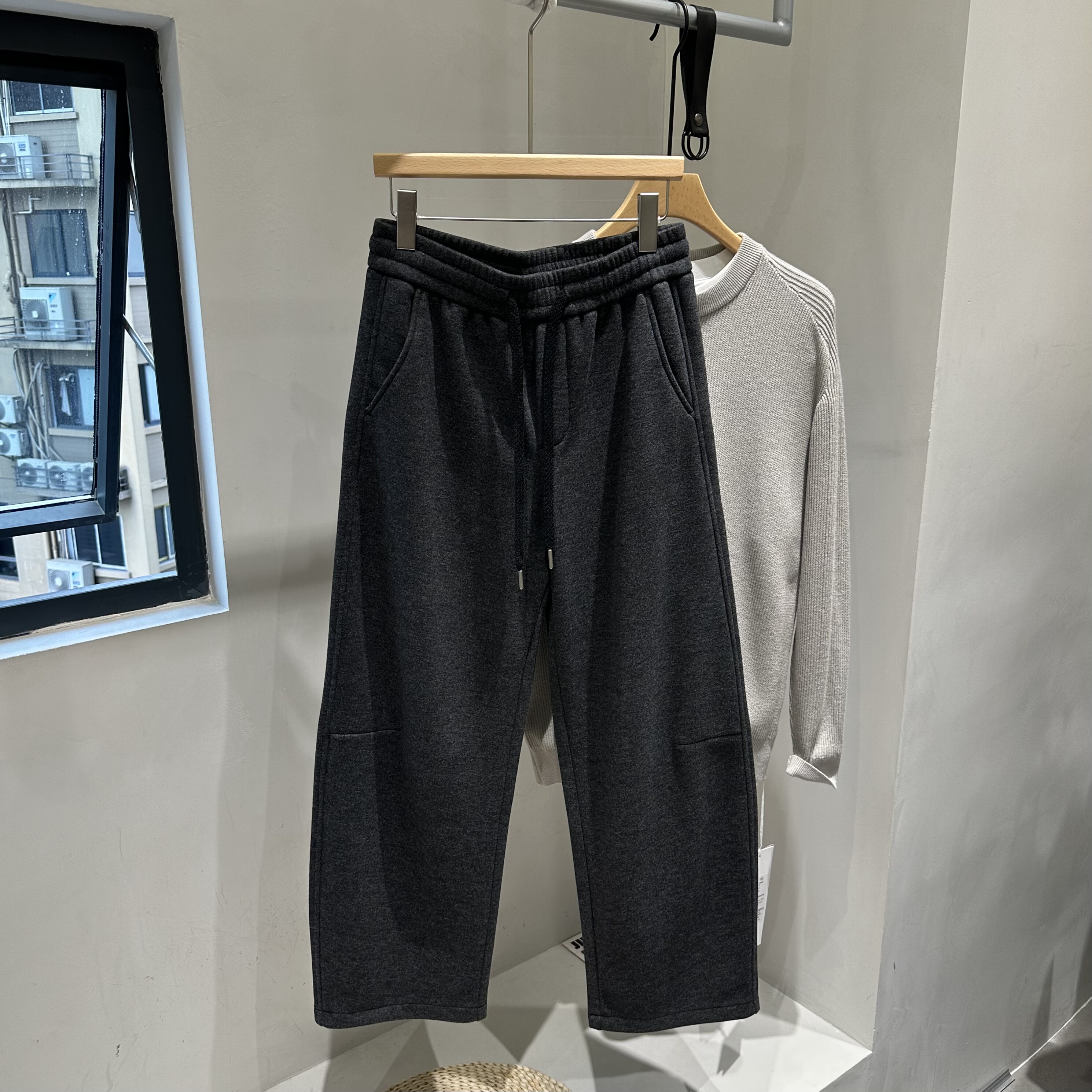 INTROVERT 韩版绵羊毛毛呢休闲裤男冬季加绒宽松直筒阔腿裤长裤潮