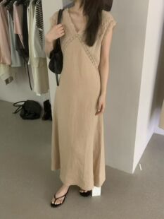 etoile 2026夏季新款简约百搭亚麻蕾丝背心连衣裙
