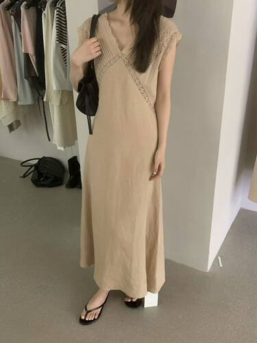 etoile 2026夏季新款简约百搭亚麻蕾丝背心连衣裙