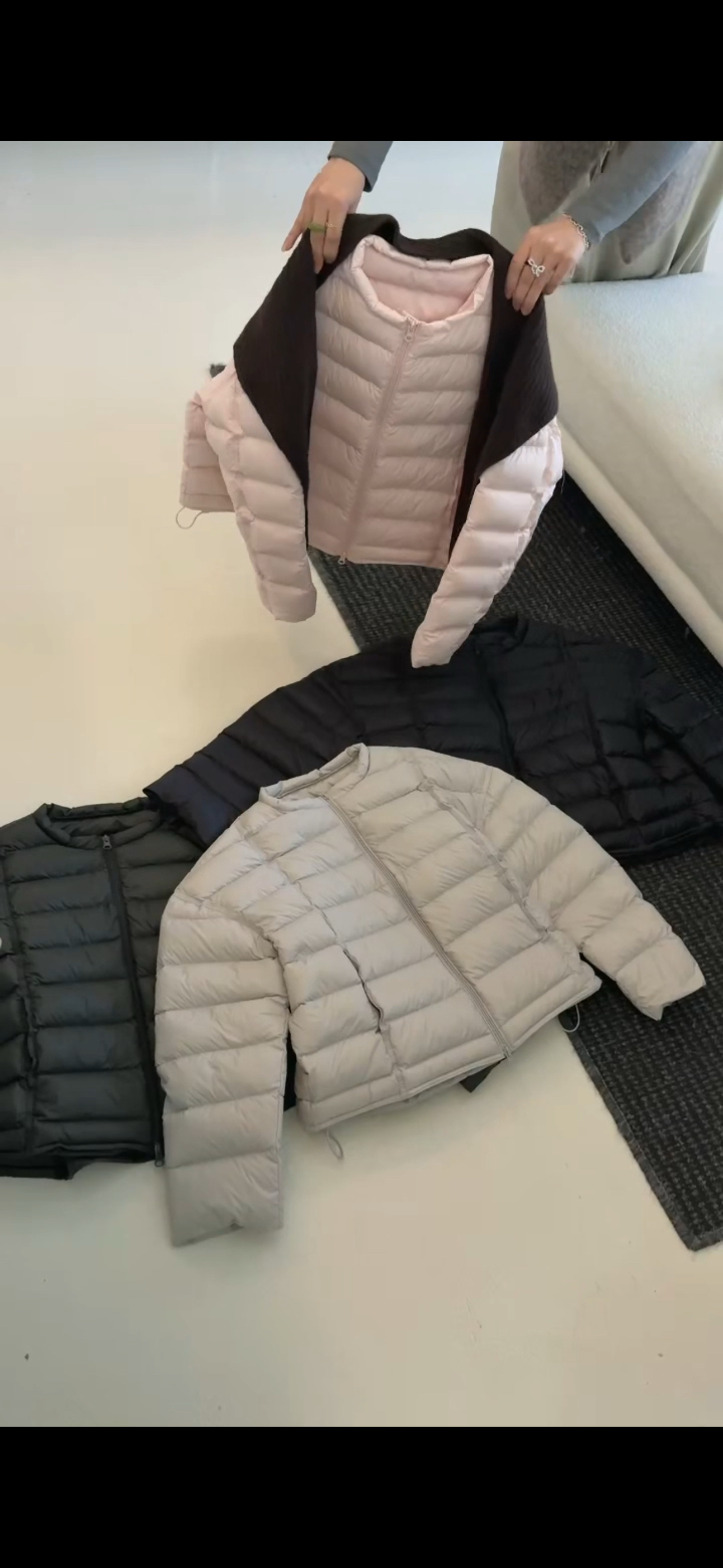 AMIDI 2025冬季新款韩系简约百搭圆领排骨短款羽绒服