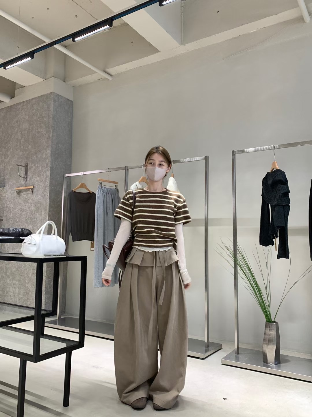 Focuse 2025秋季新款百搭条纹羊毛短袖