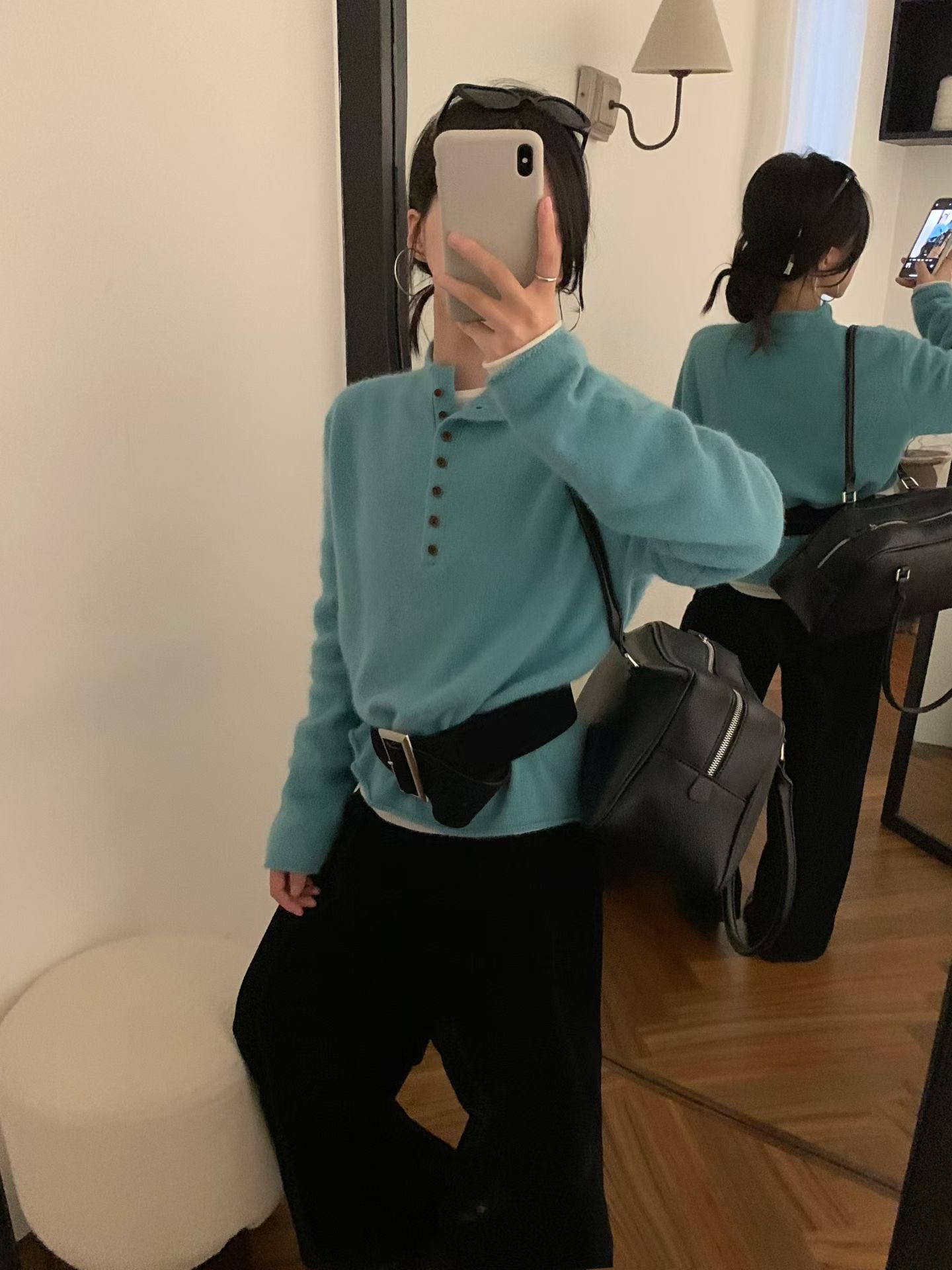 Dumpling2025秋冬新款韩系简约百搭半高领浣熊羊毛针织衫