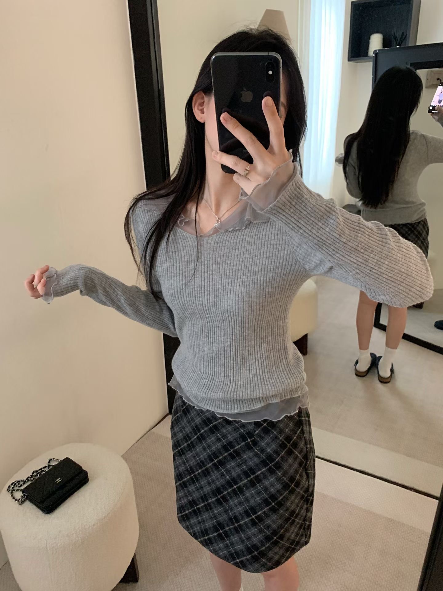 Dumpling 2025冬季新款韩系简约百搭花边领女神款羊毛打底