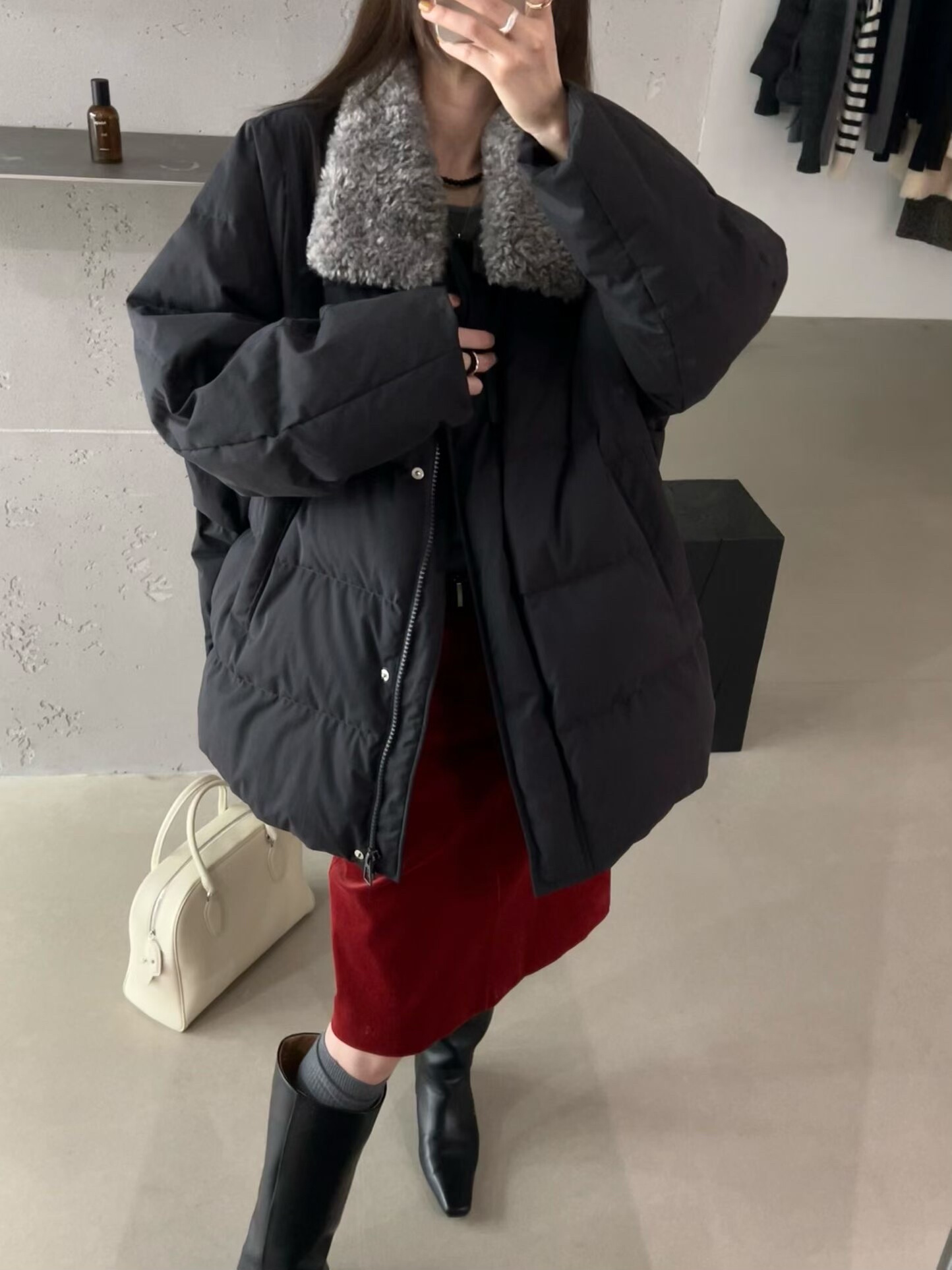 Foryou 2025冬季新款毛领简约白鸭绒羽绒服